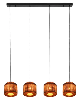 Image de Trio Leuchten - Japandi Japandi Lampe à suspendre I Suspension I Suspension noire avec corde marron 4-flamme - Smilla I Salon I Chambre à coucher - métal - compatible LED E27