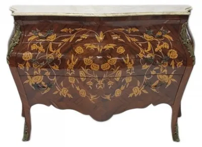 Image de Commode Casa Padrino de style baroque, avec plateau en marbre, finition couleur acajou, dimensions : 135 x 50 x 90 cm
