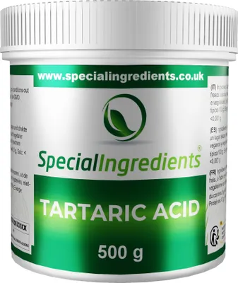 Produktbild von Special Ingredients Weinsäure-Pulver 500 g - Emulgator, Füllstoff, Säuerungsmittel und Teigverbesserer, Vegan
