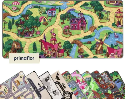 Produktbild von Primaflor Spielteppich CANDY TOWN - 95x133cm - Kinderteppich mit Straßen & Gebäuden - Rosa Straßenteppich für Mädchen