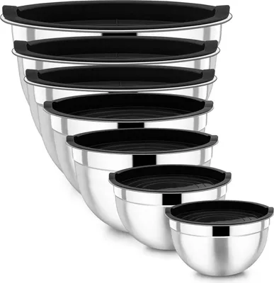 Image de Homikit Ensemble de 7 saladiers en acier inoxydable Noir Empilable Lavable au lave-vaisselle