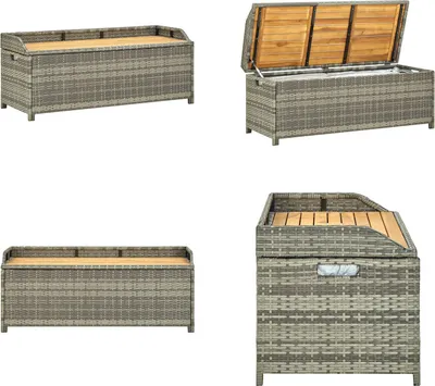 Zdjęcie produktu dla vidaXL Ławka ogrodowa ze schowkiem 120 cm z szarego polirattanu - Ławka do przechowywania - Ławki do przechowywania - Ławki ogrodowe do przechowywania - Ławki ogrodowe do przechowywania