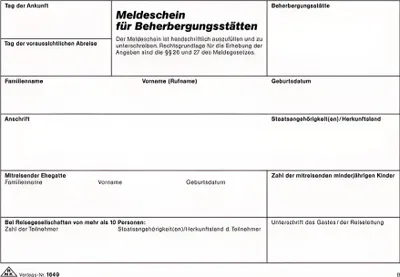 Produktbild von RNK Meldeschein Beherbergungsstätten A5 100Bl alle Bundesländer