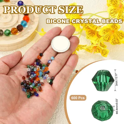 Produktbild von 3mm Bicone Kristallperlen, 600 Stš¹ck Glas facettierte Bicone Perlen lose Spacer Perle fš¹r Schmuckherstellung Armband Halskette Ohrringe, Dunkelgrš¹n