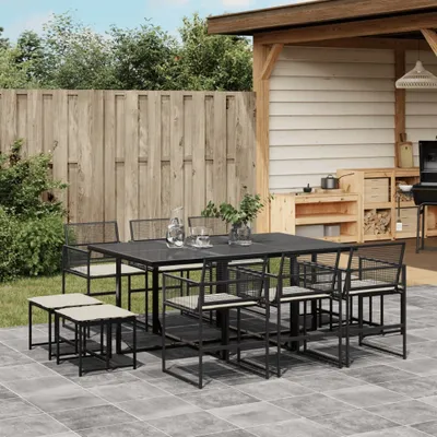 Image de 2025 cloris Ensemble de meubles de jardin Balcon Ensemble de 11 pièces Salon de jardin avec coussins Noir Poly rotin - Ensemble de meubles de jardin Sale7303523 4parcel
