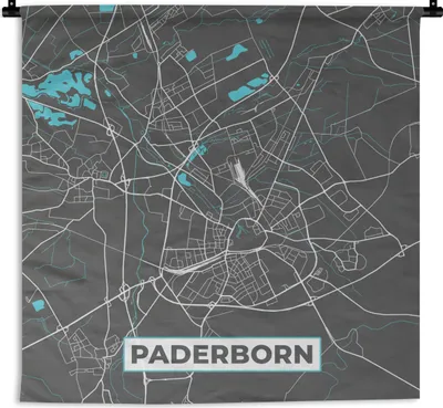Produktbild von MuchoWow® Wandteppich Wandbehang Blau - Deutschland - Karte - Stadtplan - Paderborn 150x150 cm Tapisserie Dekoration Wandtuch - Wohnaccessoires - Modernes