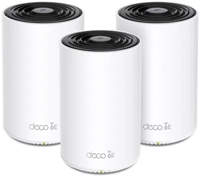 Zdjęcie produktu dla TP-Link Deco XE75 Pro (3-pack), Biały, Wewnętrzny, System siatki, 670 m², FCC: <30 dBm (2.4 GHz), <30 dBm (5 GHz), <30 dBm (6 GHz), CE: <20 dBm (2.4 GHz), <23 dBm (5 GHz),..., Trójpasmowy (2,4 GHz / 5 GHz / 6 GHz)