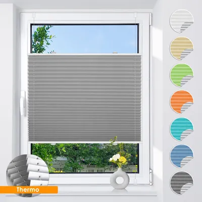 Produktbild von Grandekor Plissee klemmfix ohne Bohren Hellgrau 70x200cm 100% verdunkelung Sicht- und Sonnenschutz Jalousie Verdunklungsrollo für Tür