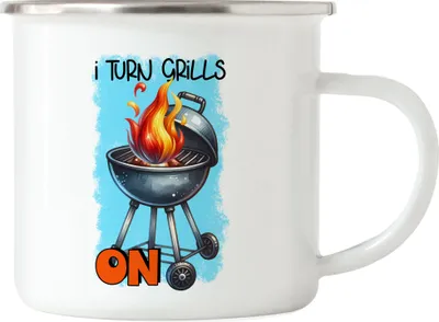 Produktbild von I Turn Grills On BBQ Grillen lustiges Grill Humor Emaille Tasse