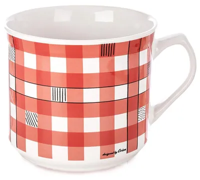 Zdjęcie produktu dla Orion | Kubek ceramiczny biało-czerwony 650 ml - w kratę