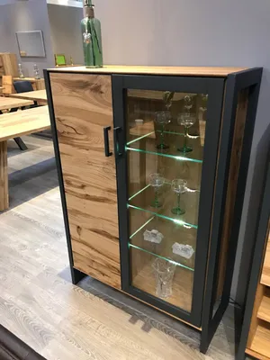 Produktbild von Vitrine Janne Regal Hochschrank Highboard Alteiche Metall graphitgrau B.97cm