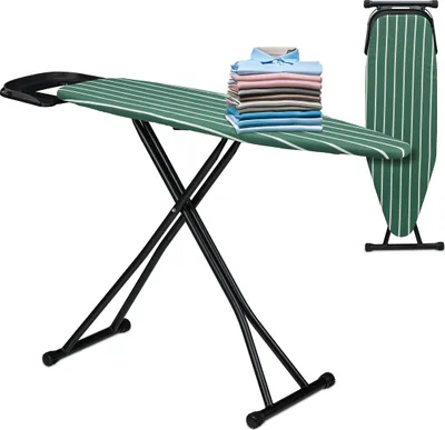 Produktbild von Relaxdays Bügelbrett für Dampfbügeleisen, 121 x 39 cm, höhenverstellbar, klappbar, Ablage, Bügeltisch, grün/schwarz