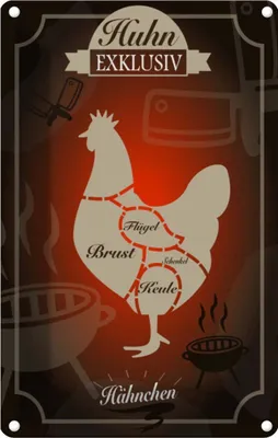 Produktbild von vianmo Blechschild 30x20 cm Fleisch Huhn exklusive Hähnchen Essen Trinken