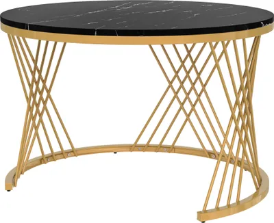Produktbild von Merax 2er Set Couchtisch in Marmoroptik mit Regal Rund Ø70 x 45cm und Ø50 x 38.5cm, Beistelltisch mit Schublade und goldenen Metallrahmen, Wohnzimmetisch Sofatisch