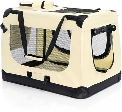 Produktbild von PolkaHome Faltbare Hunde-Transportbox XL Beige 82x56x58 cm mit Tragegriff und Fleecedecke