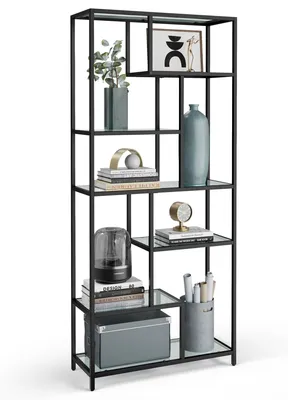Produktbild von VASAGLE Bücherregal, Regal mit 6 Ablagen, Standregal, Ablagen aus Hartglas, 30 x