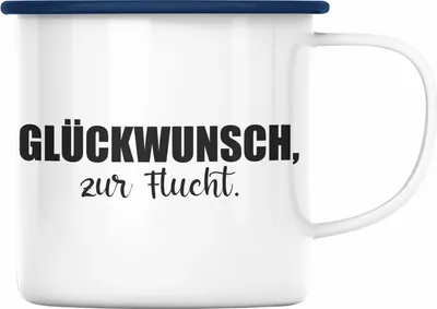 Produktbild von Jobwechsel Emaille Tasse Geschenk Kollegin Kollege Lustig Abschiedsgeschenk Sprüche - Glückwunsch Zur Flucht (Blau)
