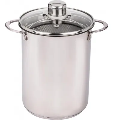 Produktbild von Spargeltopf & Pastatopf Edelstahl 4,2L mit Siebeinsatz & Glasdeckel – Induktion, Ø 16cm, Hochraumtopf für  Gemüse