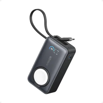 Image de Power Bank Anker MagGo Apple Watch, 10000 mAh, Ultra-Fin, Qi2 35W, câble USB-C intégré, Noir