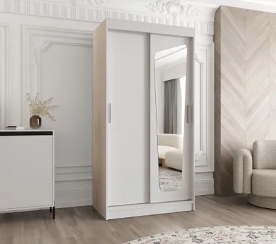 Obrázek produktu pro Šatní skříň 100 cm ZAMIRA se zrcadlem - bílá