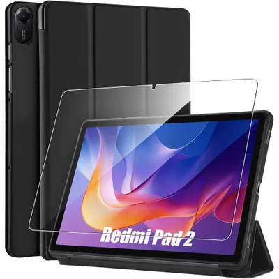 Image de Coque + Verre Trempé pour Xiaomi Redmi Pad 2, Protection Slim avec Fonction Support - Noir