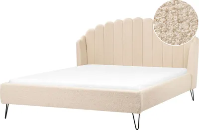 Produktbild von BELIANI Polsterbett Beige Bouclé mit Lattenrost 180x200 cm Hohes Kopfteil Vertikale Steppung Muschel-Design Schlafzimmer Doppelbett Ohrenbett Modern