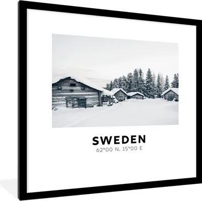 Produktbild von MuchoWow® Gerahmtes Poster Schweden - Skandinavien - Schnee - Winter 40x40 cm - Poster mit Schwarzem Bilderrahmen Wandposter Rahmen Foto Bilder - Poster - Plakat im Rahmen