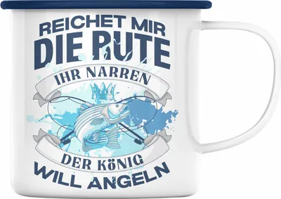 Produktbild von Trendation - Angler Emaille Tasse Geschenk Männer Spruch Lustig für Fischer Geschenkidee Angeln Becher (Blau)