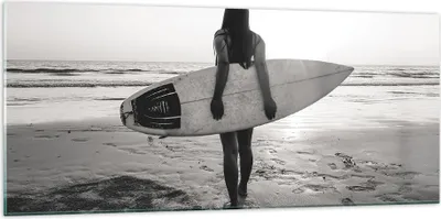 Produktbild von Bilder auf glas - Einteilig - Frau Strand Surfen - 120x50cm - Glasbilder - Wandbilder - Bilder - zum Aufhängen bereit - Wanddekoration aus Glas - Glas Bilder - Wandbild auf Glas - GAB120x50-5036