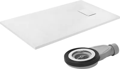 Produktbild von LuxeBath Duschwanne 120x70cm Weiß Extra flache SMC Duschtasse Brausewanne Brausetasse mit Anti-Rutsch-Oberfläche & Ablaufgarnitur einfache Montage