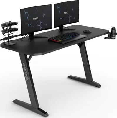 Produktbild von SENSE7 Nomad Basic | Computertisch Gamingtisch Schreibtisch | große Tischplatte 140 x 60 cm | Getränkehalter | Kopfhörerhalter | Kabelorganisator
