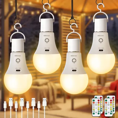 Produktbild von Dehobo aufladbare Glühbirne mit Fernbedienung, LED Leuchtmittel E27 4 Stück – 3-farbtemperaturig