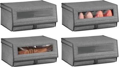 Produktbild von 4er-Set Schuhaufbewahrung aus Stoff mDesign stapelbare Schuhbox dunkelgrau