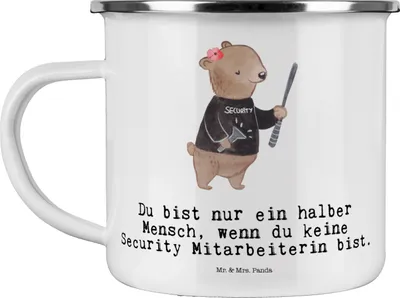 Produktbild von Mr. & Mrs. Panda Emaille Tasse Security Mitarbeiterin Herz - Weiß - Geschenk, Pott, Teetasse, Kaffeepott, Outdoor Becher