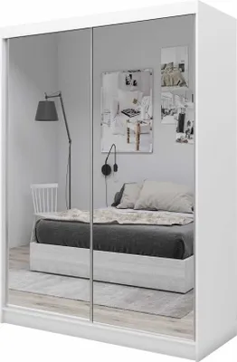 Produktbild von AGMAT Schwebetürenschrank Bora, Kleiderschrank mit 2 Türen, Moderne Garderobe in Farbe: Weiß, Schrank in Größe: 160 x 216 x 61 cm