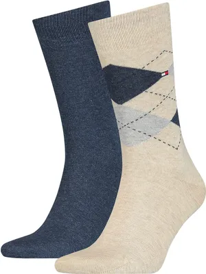 Image de lot de 2 chaussettes à carreaux TOMMY HILFIGER Hommes 050 - beige mélangé 39-42