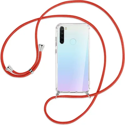 Produktbild von Handykette Backcover-Schutzhülle mit Band (Metall silberfarben) für Xiaomi Redmi Note 8 - rot