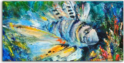 Produktbild von Coloray Glasbild 140x70  Wandbild Glasbilder Foto Wand groß Löwenfisch Zebrafisch