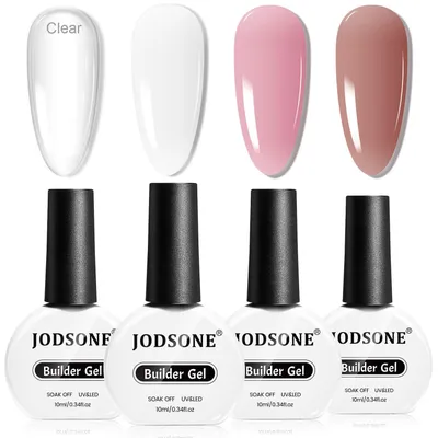 Image de Kit de gel constructeur 4x10ml pour l'extension et le renforcement des ongles, couleurs : transparent, blanc, rose, marron