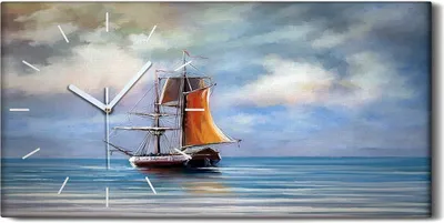 Produktbild von Wandbild Leinwand Bilder mit Uhr Quarz 60x30 Schiff Meer Landschaft Gemälde - weiße Hände