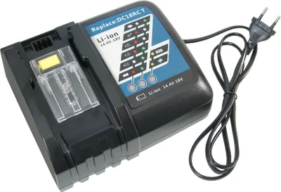 A black and blue battery charger with a power cord and plug.