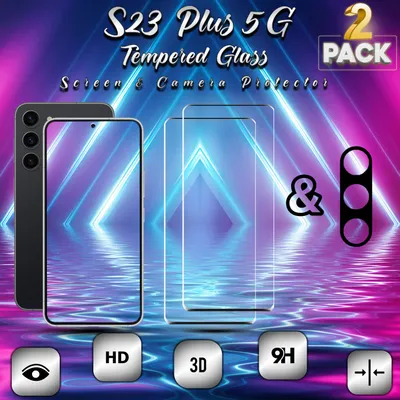 Produktbild von 2-Pack Samsung Galaxy S23 PLUS 5G Displayschutzfolie und Objektivschutz aus 9H gehärtetem Glas