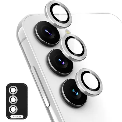 Immagine prodotto di Per Samsung Galaxy A14 / A34 Fotocamera ad anello in alluminio + H9 Pellicola di vetro temperato Argento