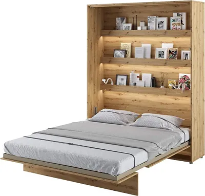 Produktbild von Furniture24 Schrankbett Bed Concept Lenart, Wandklappbett mit Lattenrost, V-Bett, Wandbett Bettschrank Schrank mit integriertem Klappbett Funktionsbett BC-12, 160 x 200 cm, Artisan Eiche, Vertical