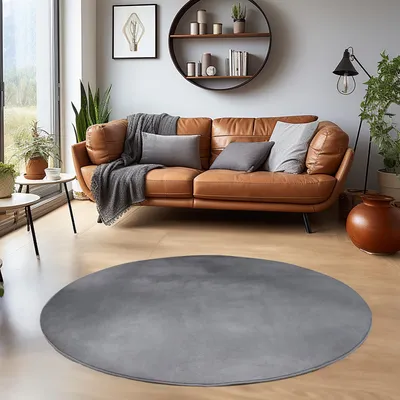 Produktbild von Homebyhome Waschbarer Kurzflor Teppich - Rutschfest, Einfarbig & Weich im modernen Stil, Grösse: 120 cm Rund