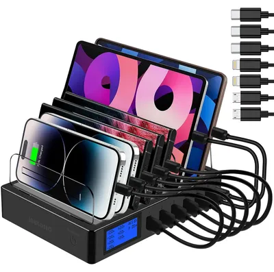 Obrázok produktu pre Nabíjací stanica PD20W QC3.0, 7-v-1 s viacerými USB portami a LCD displejom, čierna