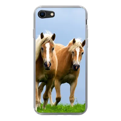Produktbild von MuchoWow® Handyhülle Schutzhülle Hülle für iPhone SE 2020 Pferde - Gras - Luft Silikon Softcase Handy Hülle - Kartenbesitzer