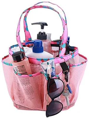 Produktbild von Tragbarer Mesh-Dusch-Caddy, 8-Korb-Tasche für das Studentenwohnheim im Badezimmer, große Dusch-Caddy-Tasche für das Camping-Fitnessstudio (Pink)