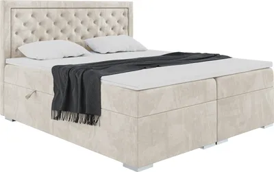 Produktbild von MEBLINI Boxspringbett mit Bettkasten - Gepolstert Doppelbett mit Matratze und Topper - Polsterbett mit Stauraum - Bett mit Kopfteil - Stauraumbett - GLAMOUR - 160x200 - H4/Creme Samt