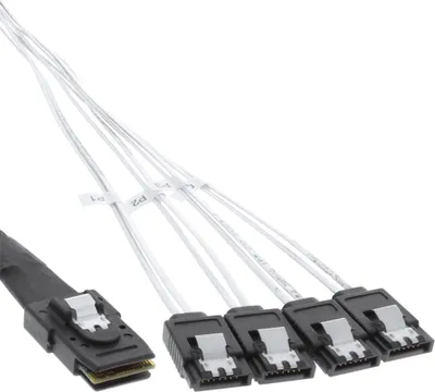 Obrázek produktu pro InLine 27610C, 0,5 m, Mini SAS SFF-8087 male, 4x SATA, Samec/samec, Červená, 35 g